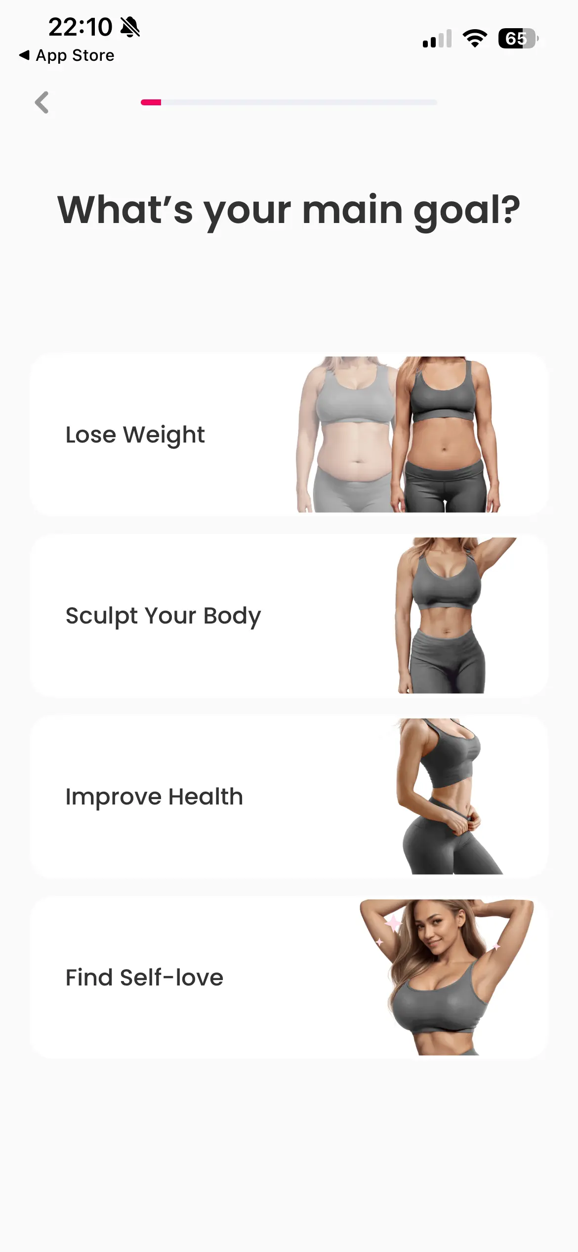 Workout for woman onboarding screen 5 of 59
