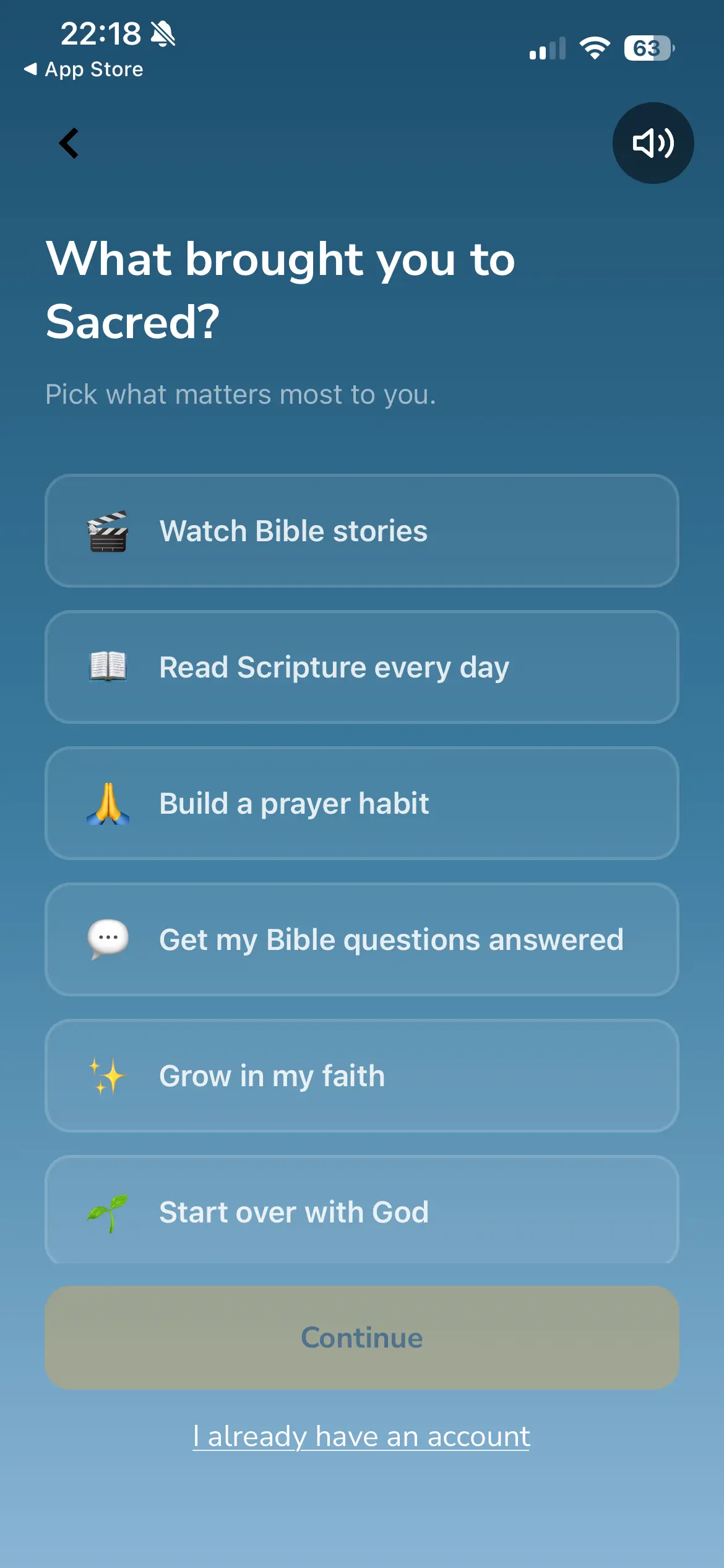 Sacred shorts onboarding screen 2 of 21