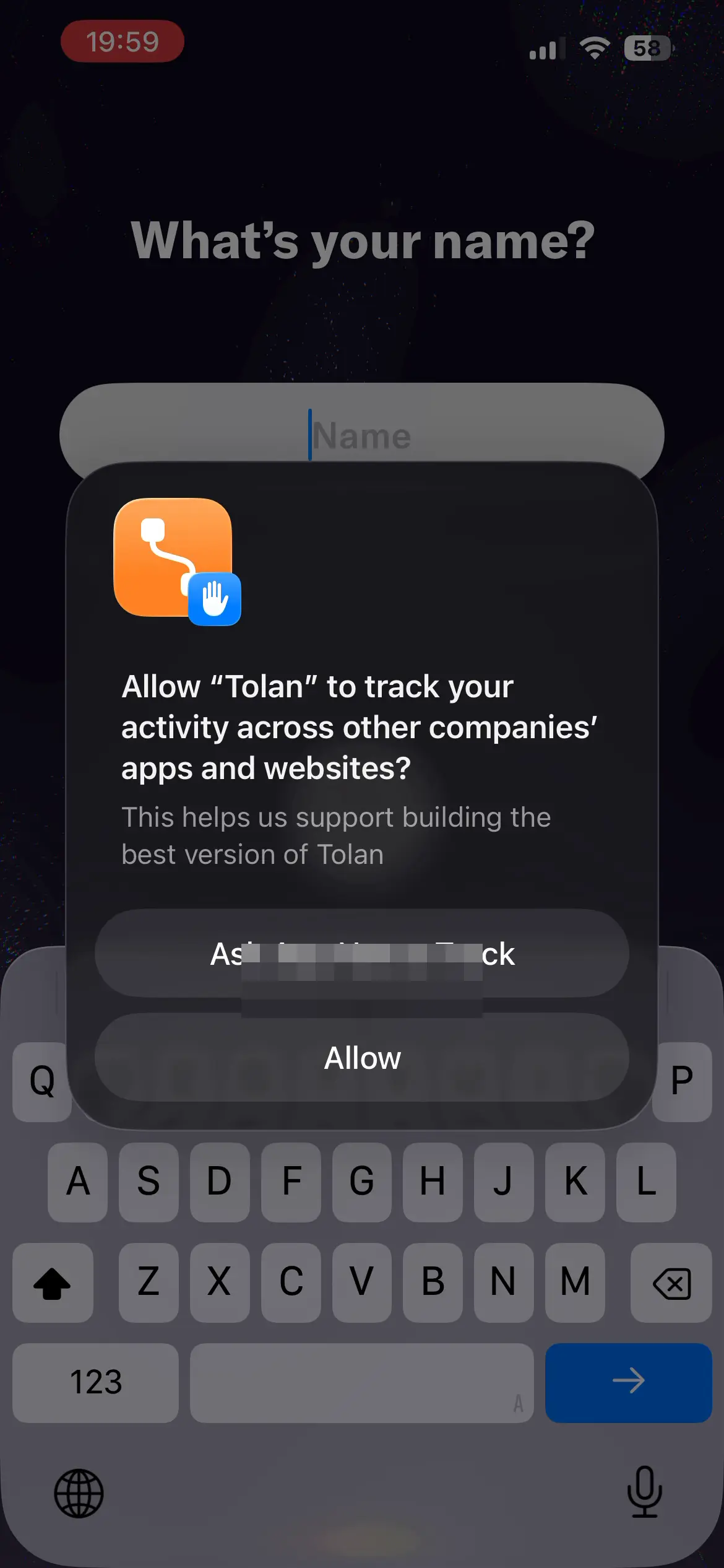 Tolan onboarding screen 5 of 36