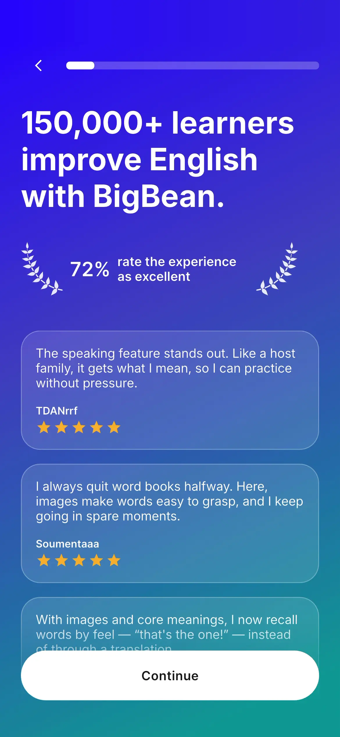 BigBean onboarding screen 5 of 45