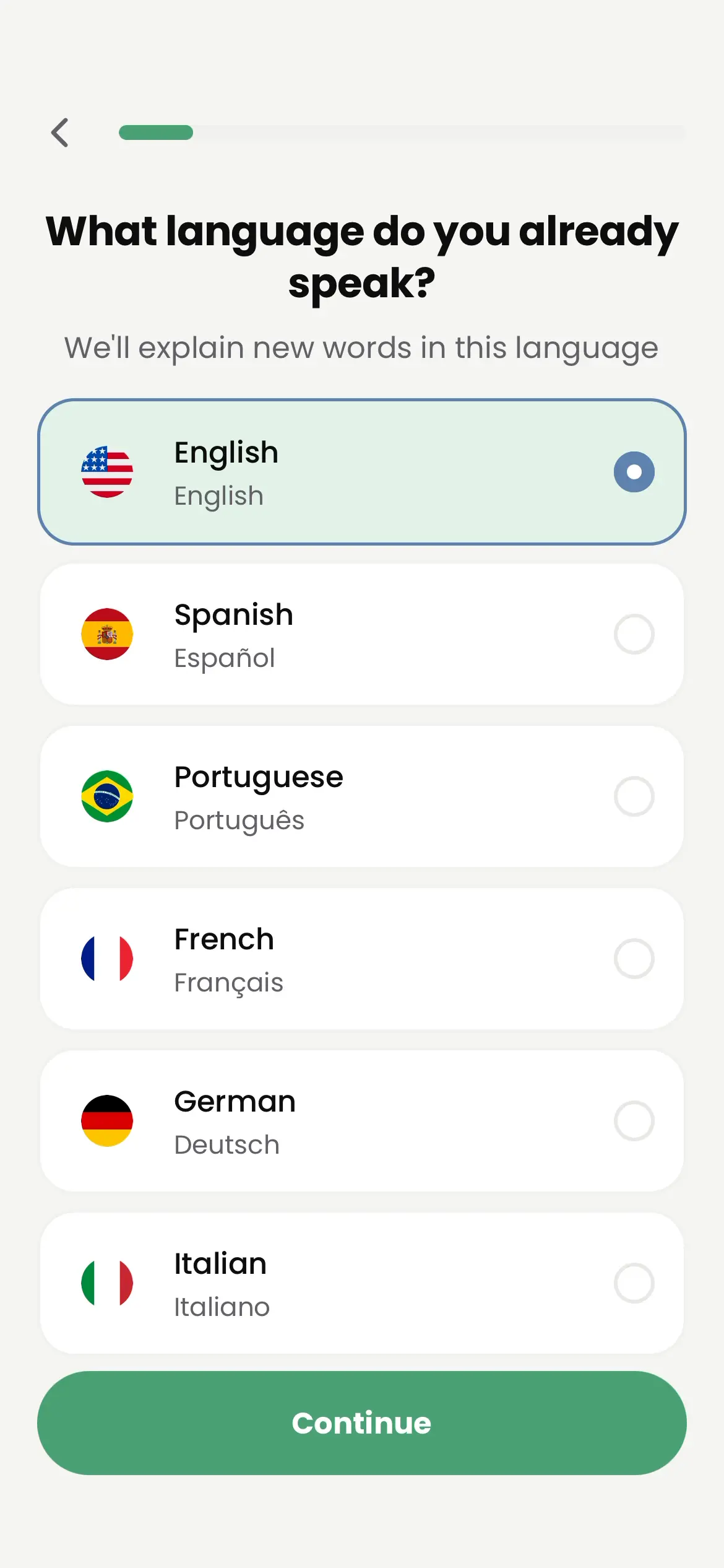Verbi onboarding screen 3 of 34